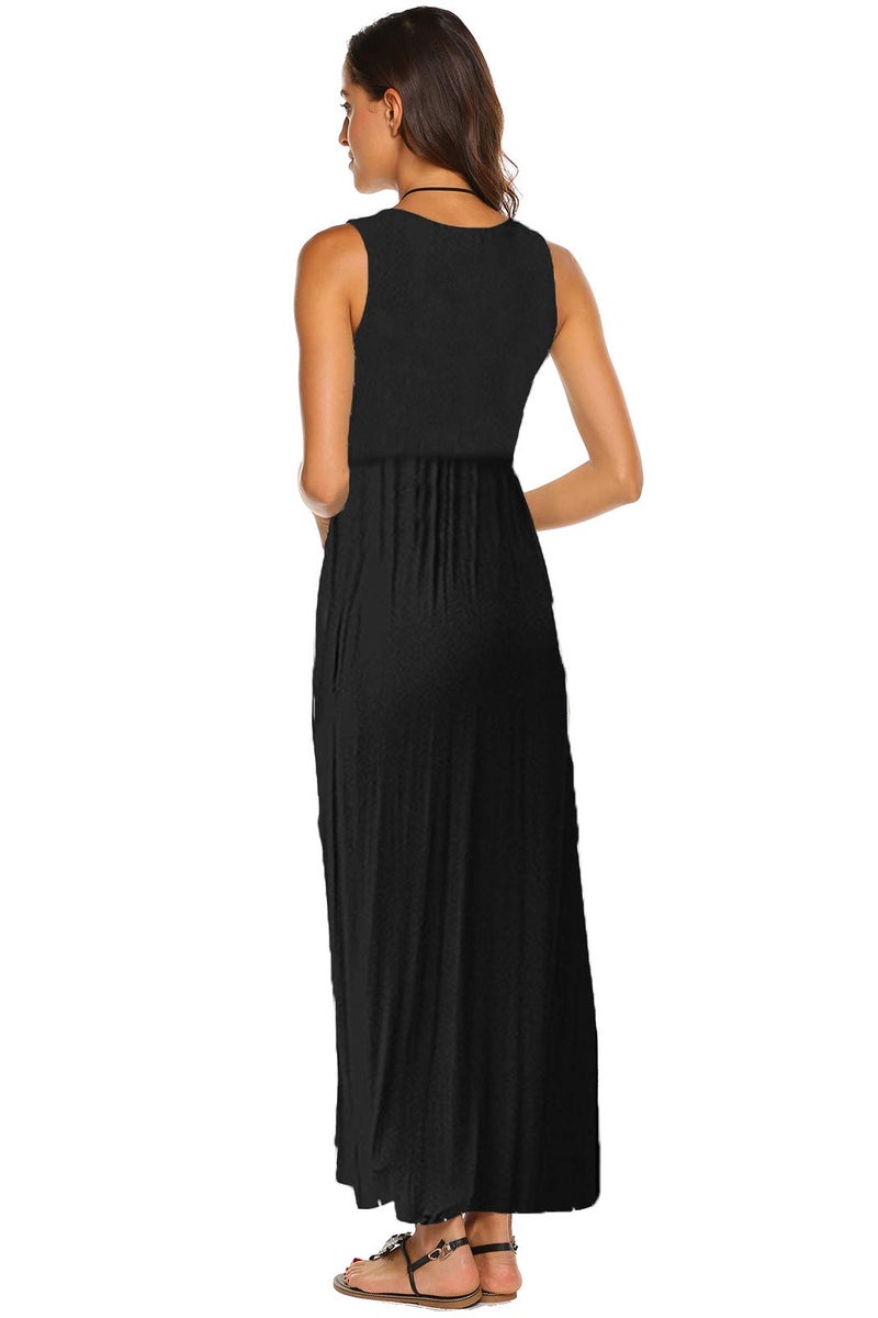 Hount Womens Summer Dresses Casual Sleeveless Long Maxi Sundresses with Pockets Solid Black X-Large - Image 2